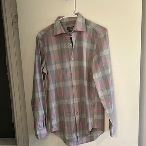 Men's Gray and Pink Plaid Shirt